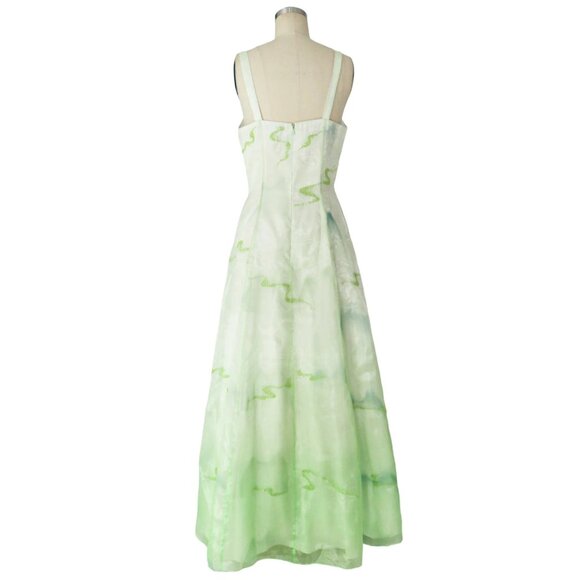 Vtg Dreamy Airbrush Landscape Print Gradient Mesh Overlay Ball Gown Prom Dress - Picture 5 of 9